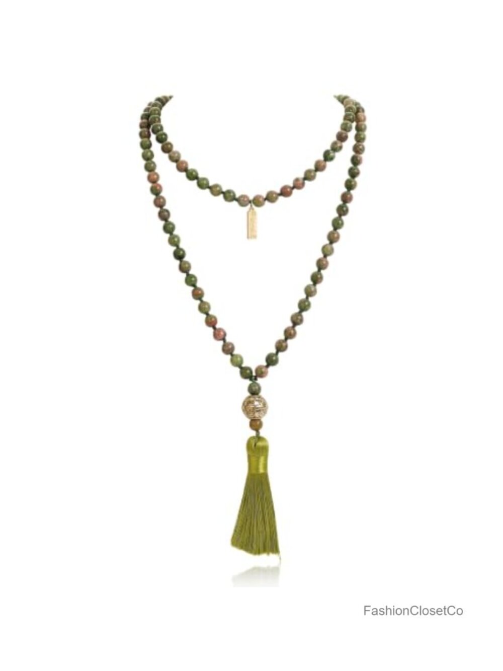 Hand Knotted Natural Stone Beaded Tassel Necklace 22 inch
